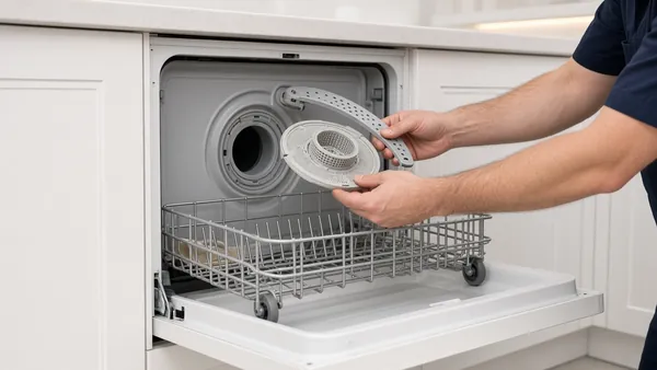 Cleaning a dishwasher filter and spray arm in a Houston-area home
