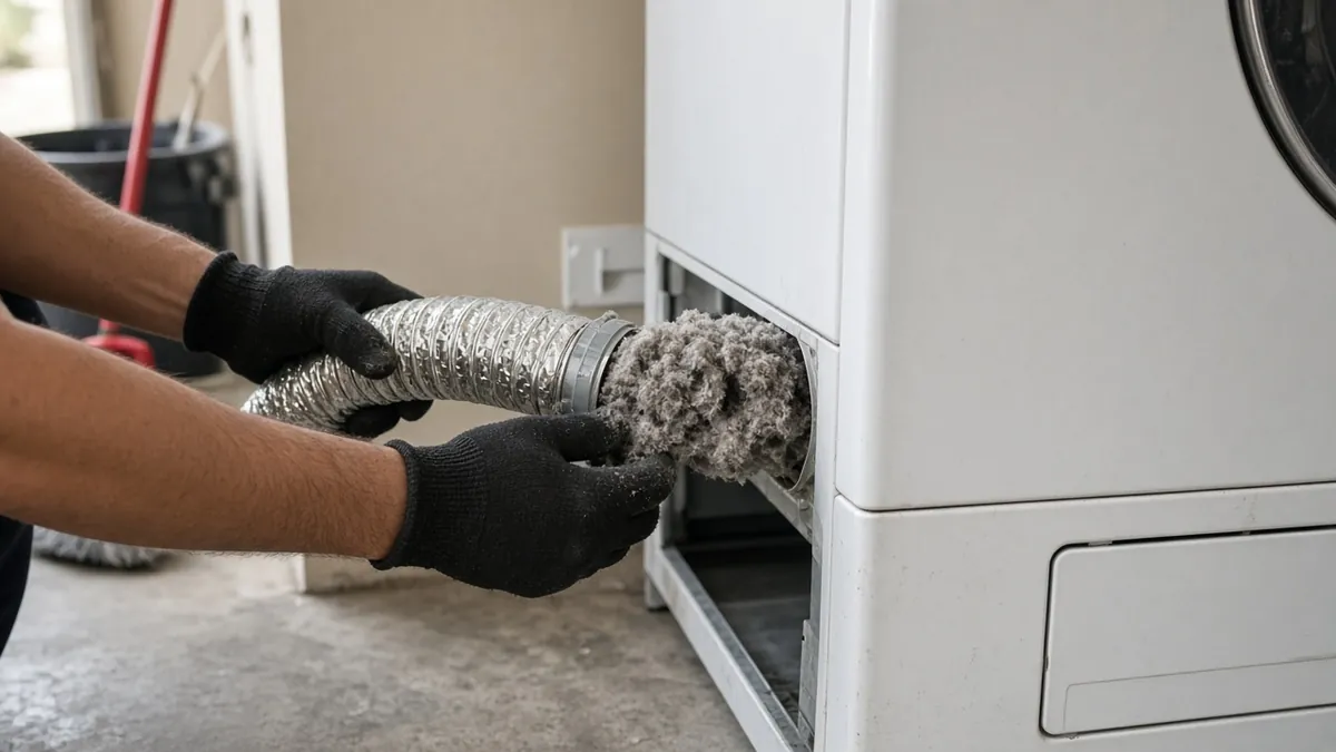 Clearing lint from a dryer vent in a Tomball laundry room