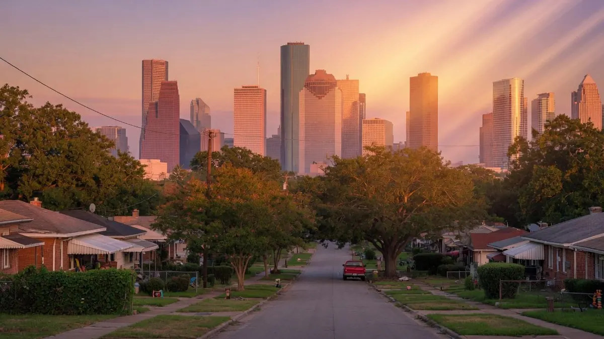 Pine-shaded suburban street like those around Braeswood Place